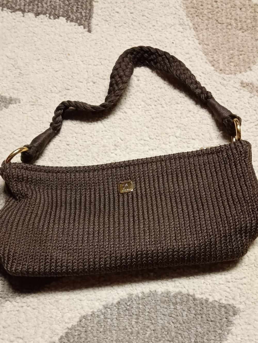 A302 Lina Braided Strap Knit Hand Bag in Dark Brown
